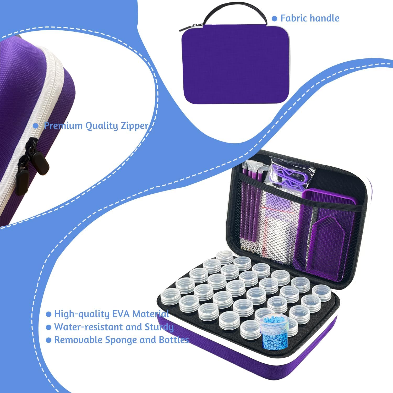 30 Slot Diamond Painting Storage Containers | Purple 30-slot storage box with tools & accessories for diamond art - Image 2