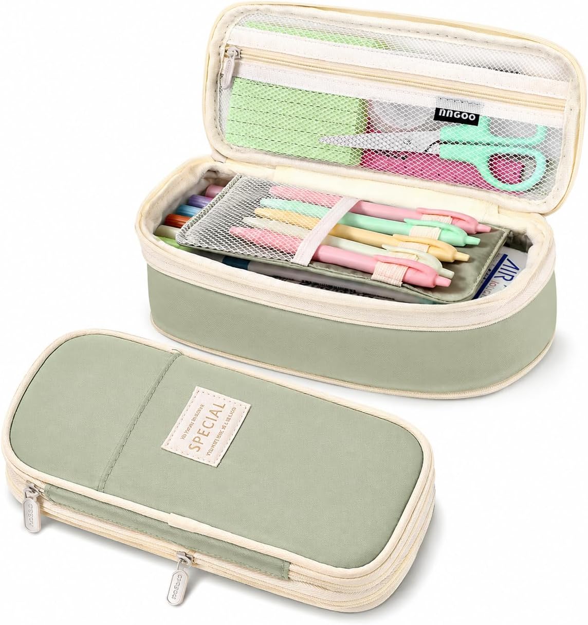 PUPTILY Pencil Case. Large Capacity Aesthetic Pencil Cases with Durable Zipper. Big Stationery Pencil Pouch for Women & Men. Adults Portable Storage Organizer Bag for College. Office. Travel (Green)