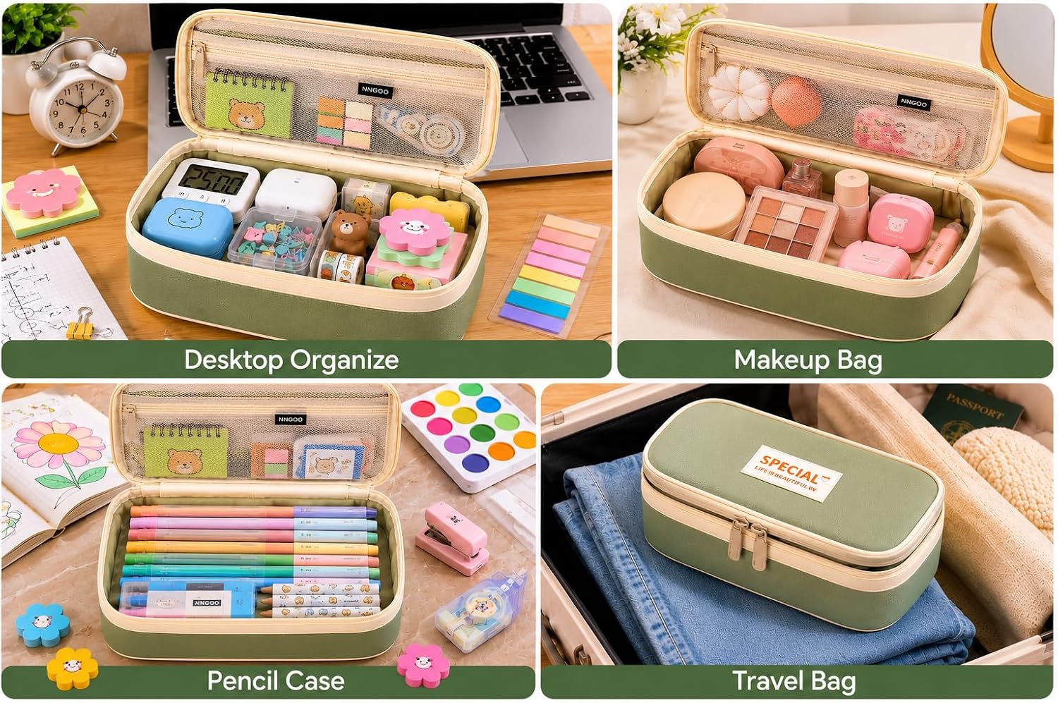 PUPTILY Pencil Case. Large Capacity Aesthetic Pencil Cases with Durable Zipper. Big Stationery Pencil Pouch for Women & Men. Adults Portable Storage Organizer Bag for College. Office. Travel (Green) - Image 6