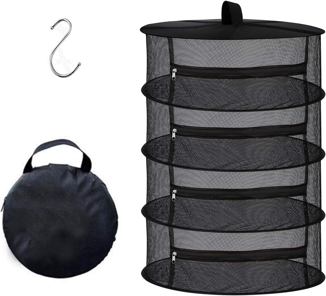 Desy & Feeci 4-Layer Herb Drying Rack - Collapsible Mesh Hanging Dryer Net for Herbs. Flowers. Tea. Fruits. and Vegetables - Includes S-Hook & Storage Bag (24 x 31)