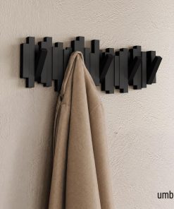 Alternative view of Umbra Sticks Wall-Mounted Coat Rack Rail Hook with 5 Retractable Pegs – Modern. Space-Saving Storage Organizer. Black