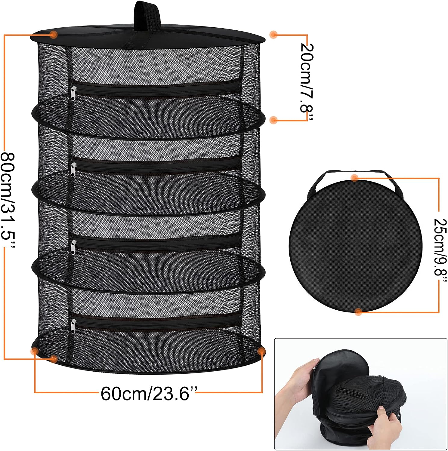Desy & Feeci 4-Layer Herb Drying Rack - Collapsible Mesh Hanging Dryer Net for Herbs. Flowers. Tea. Fruits. and Vegetables - Includes S-Hook & Storage Bag (24 x 31) - Image 3
