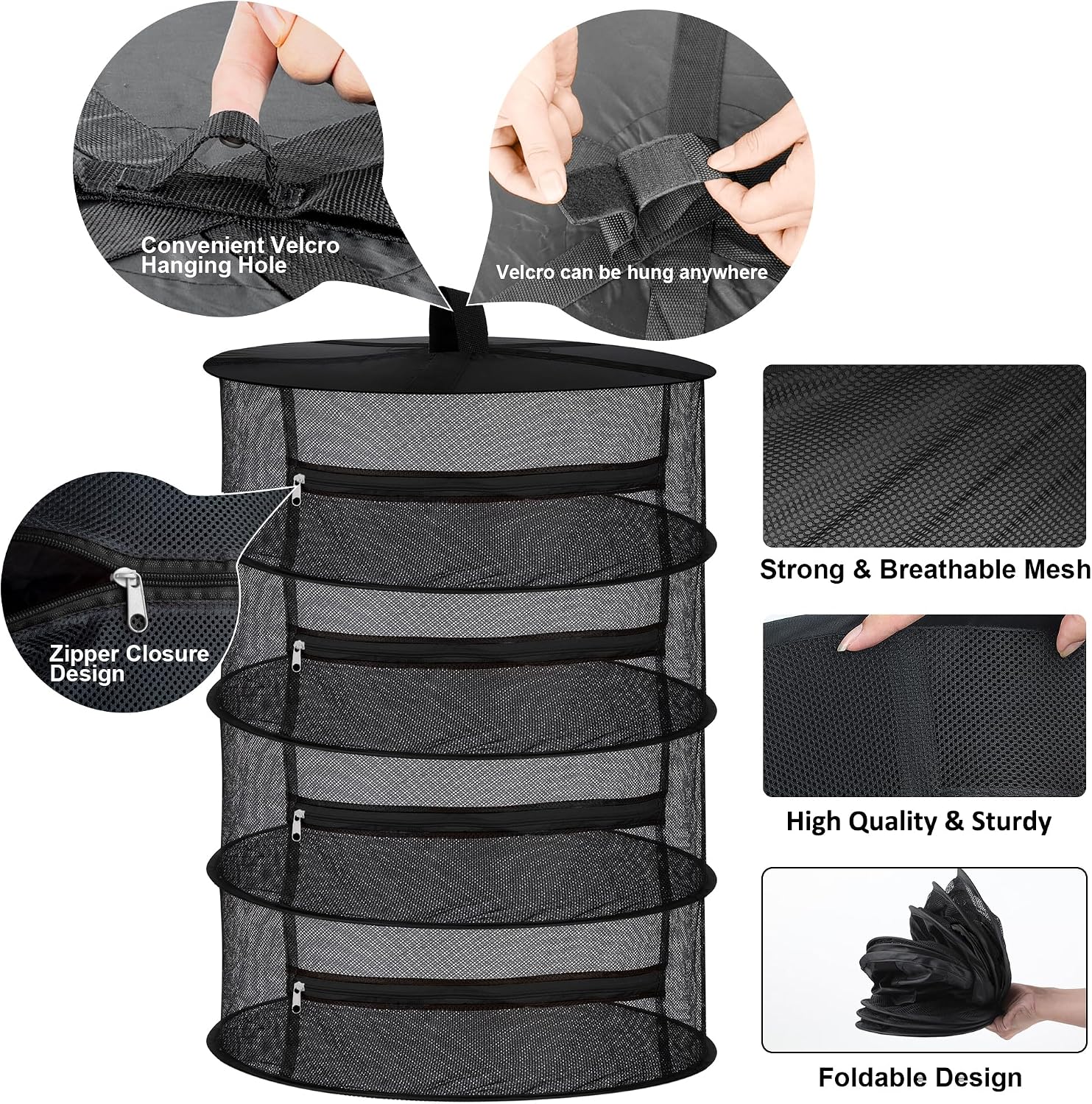 Desy & Feeci 4-Layer Herb Drying Rack - Collapsible Mesh Hanging Dryer Net for Herbs. Flowers. Tea. Fruits. and Vegetables - Includes S-Hook & Storage Bag (24 x 31) - Image 4