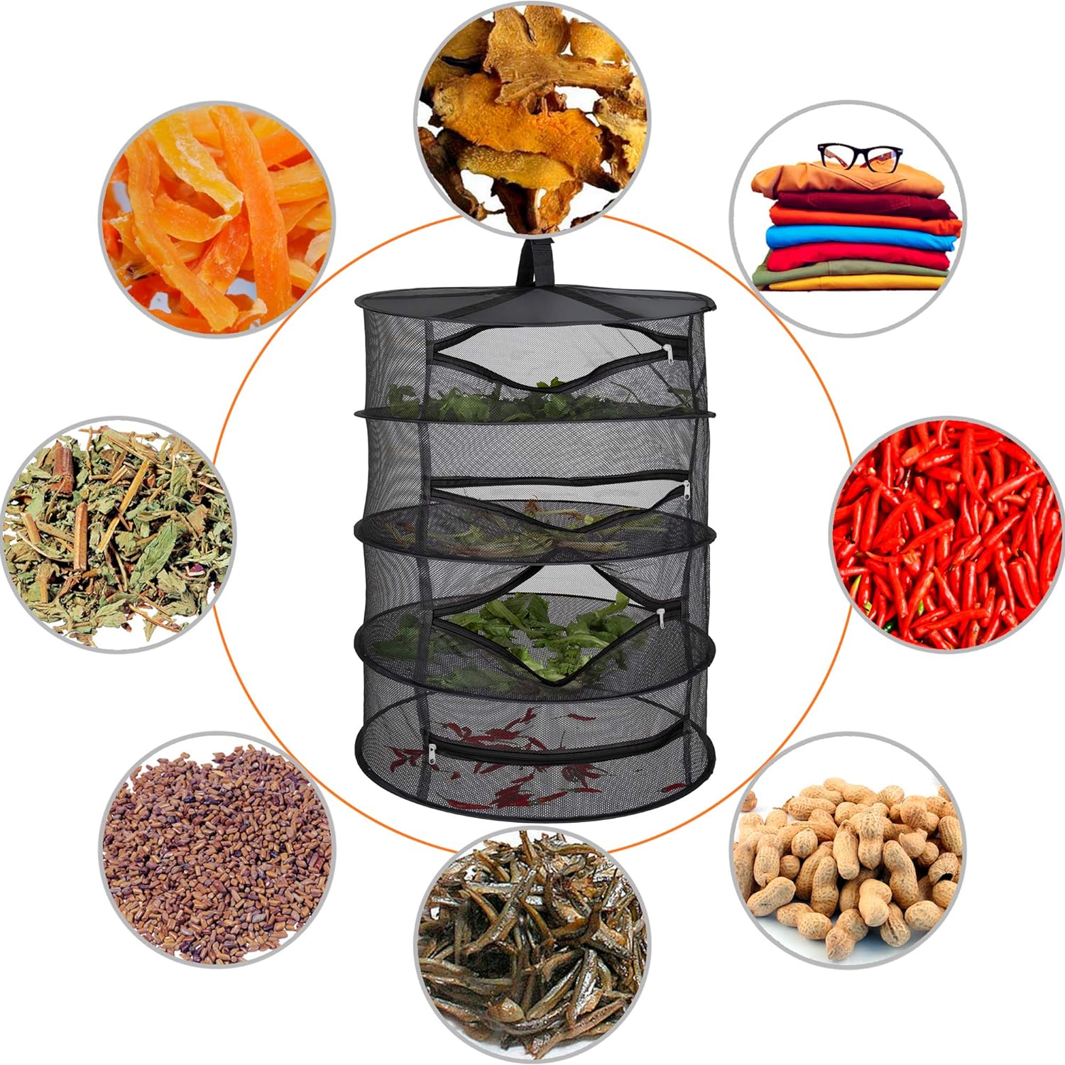 Desy & Feeci 4-Layer Herb Drying Rack - Collapsible Mesh Hanging Dryer Net for Herbs. Flowers. Tea. Fruits. and Vegetables - Includes S-Hook & Storage Bag (24 x 31) - Image 2